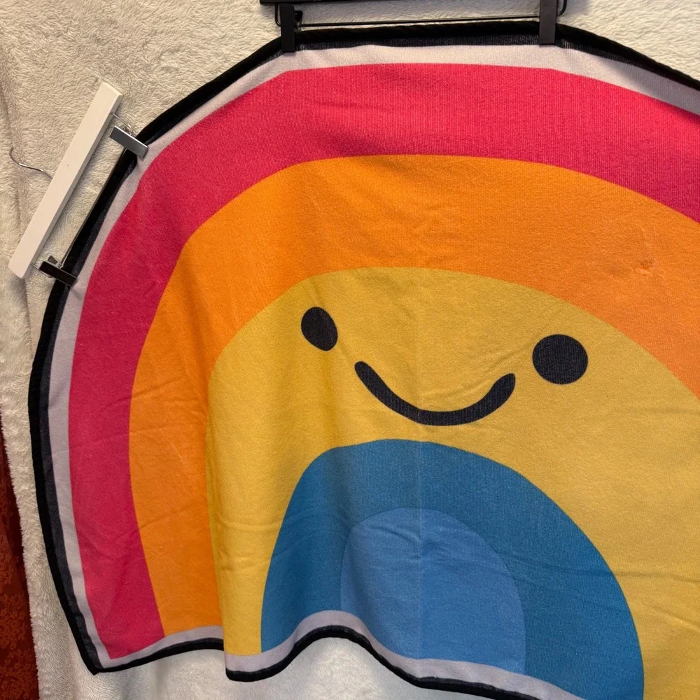 Rainbow Smiley Face Oversized Beach Towel  Retro Colorful Dopamine Pool Towel